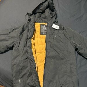 Volcom Men's Black Jacket with Mustard Lining